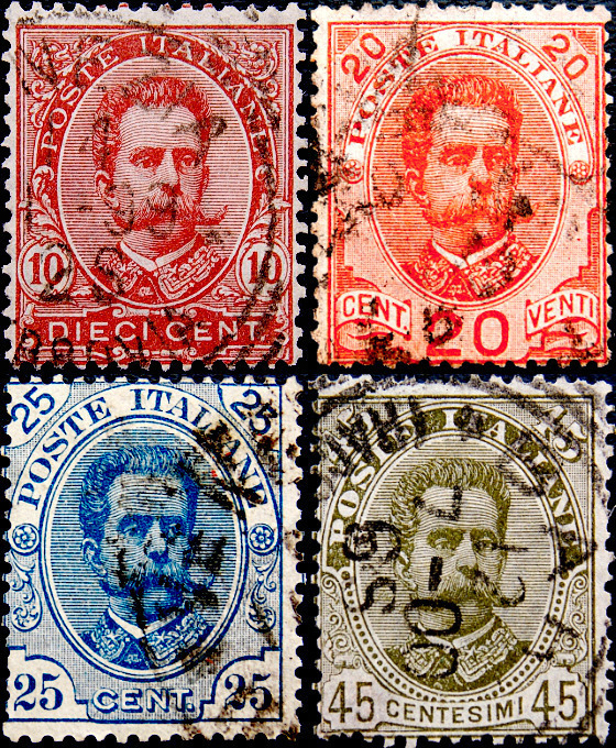 Италия 1893-96 год . Король Умберто I , полная серия . Каталог 10,35 фунтов .  